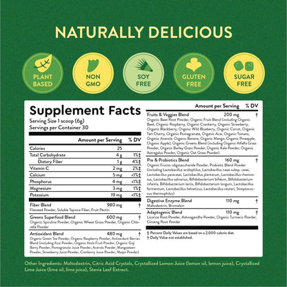 360 Nutrition Blends with Benefits Super Greens Powder w/Probiotics, Digestive Enzymes, Sugar & Gluten Free, Plant Based Superfood Drink Mix for Gut Health, Bloating, Immunity, Overall Health, 6.35 oz - dailyvitalstore