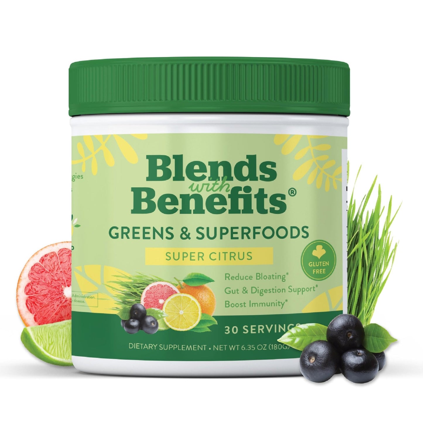 360 Nutrition Blends with Benefits Super Greens Powder w/Probiotics, Digestive Enzymes, Sugar & Gluten Free, Plant Based Superfood Drink Mix for Gut Health, Bloating, Immunity, Overall Health, 6.35 oz - dailyvitalstore
