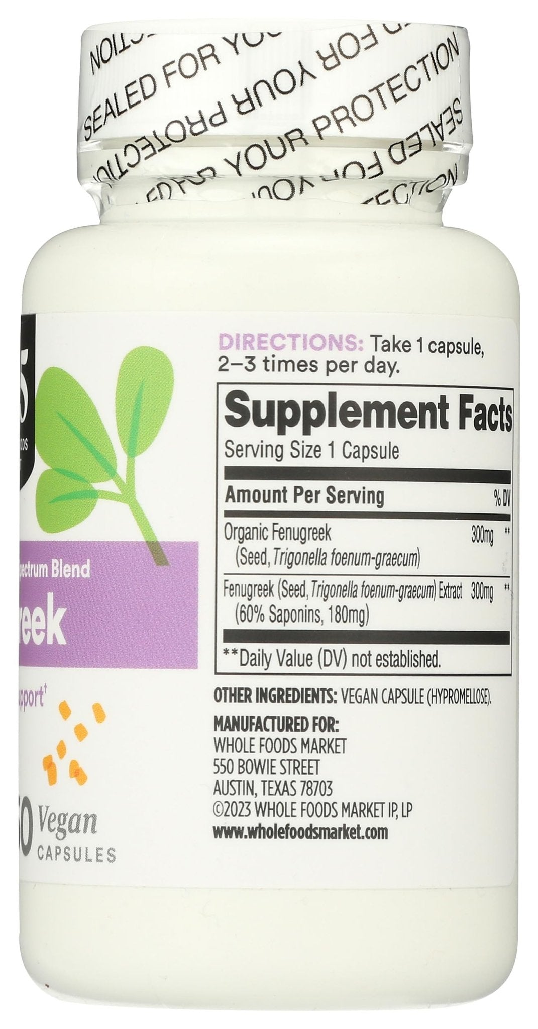365 by Whole Foods Market, Fenugreek Standardized + Full Spectrum Blend, Lactation Support, Vegan Capsules, 60 Count - dailyvitalstore