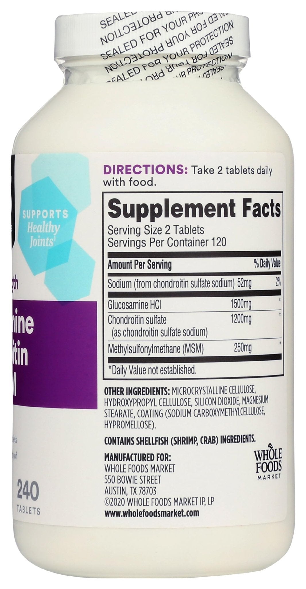 365 by Whole Foods Market, Glucosamine Chondroitin X Strength MSM, 240 Tablets - dailyvitalstore