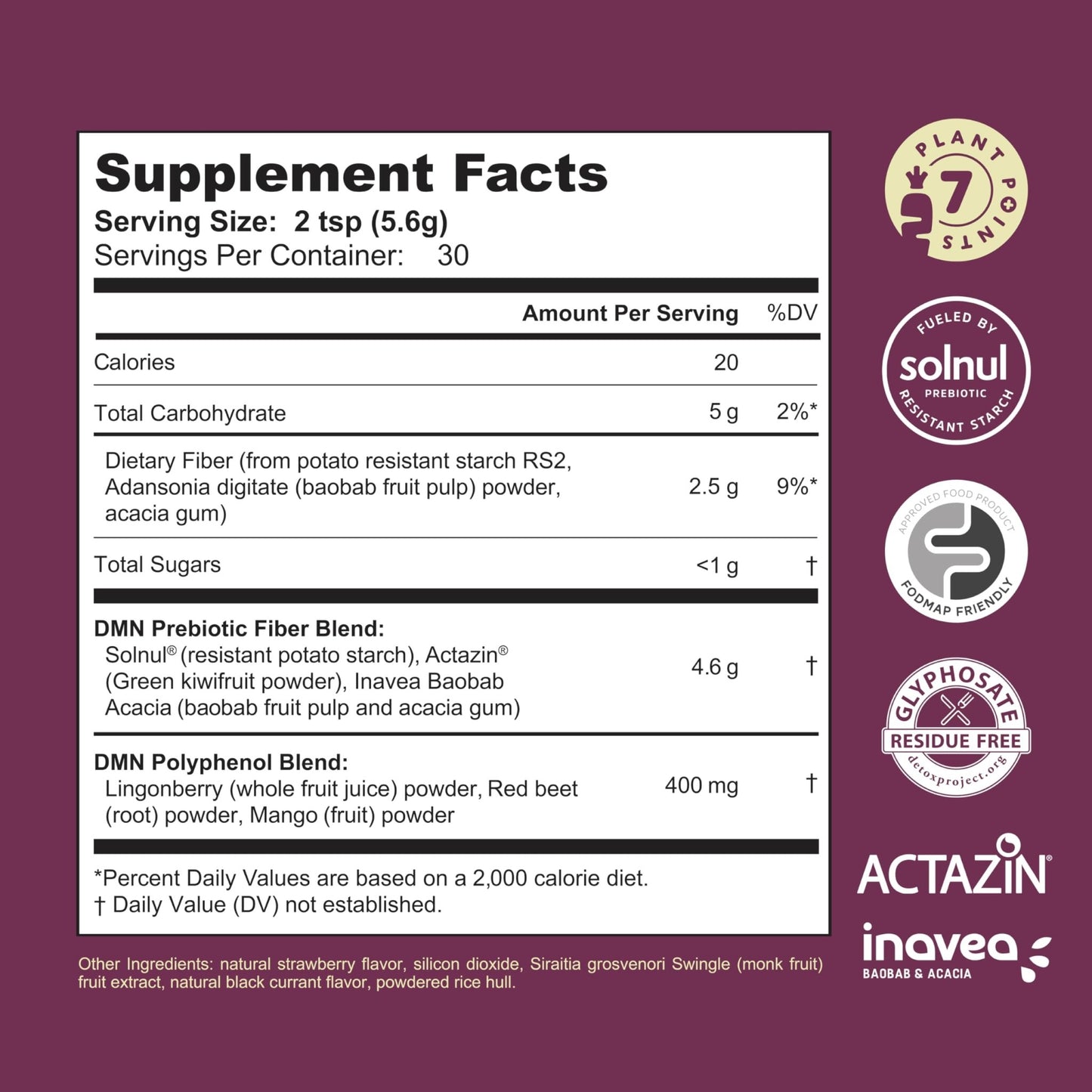 38TERA DMN (Daily Microbiome Nutrition), 6 Oz, Plant-Based Fiber Powder with 3 Different Prebiotics, Helps Digestive & Gut Health, Low FODMAP Supplement, Vegan, Wild Berry Flavor, 30 Servings - dailyvitalstore