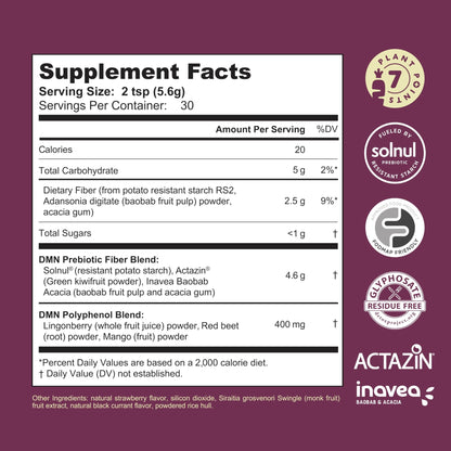 38TERA DMN (Daily Microbiome Nutrition), 6 Oz, Plant-Based Fiber Powder with 3 Different Prebiotics, Helps Digestive & Gut Health, Low FODMAP Supplement, Vegan, Wild Berry Flavor, 30 Servings - dailyvitalstore