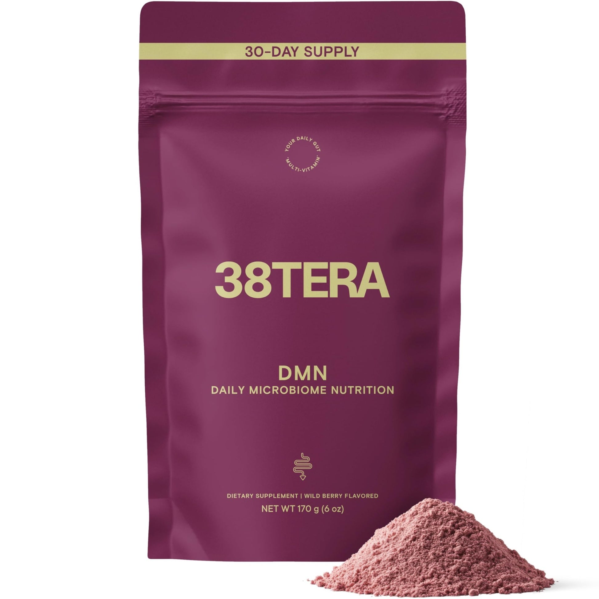 38TERA DMN (Daily Microbiome Nutrition), 6 Oz, Plant-Based Fiber Powder with 3 Different Prebiotics, Helps Digestive & Gut Health, Low FODMAP Supplement, Vegan, Wild Berry Flavor, 30 Servings - dailyvitalstore