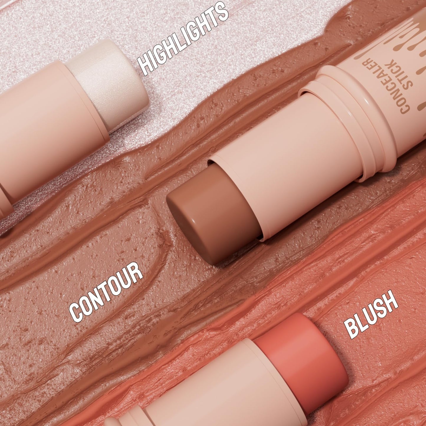 3Pcs Cream Contour Sticks Kit, Highlighter Stick Blush Stick Cream Contour Kit Makeup Set with Brush,Face Brightens & Shades Contour Stick Waterproof for Women - dailyvitalstore