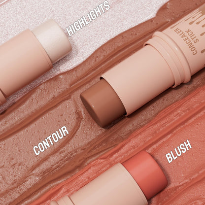 3Pcs Cream Contour Sticks Kit, Highlighter Stick Blush Stick Cream Contour Kit Makeup Set with Brush,Face Brightens & Shades Contour Stick Waterproof for Women - dailyvitalstore