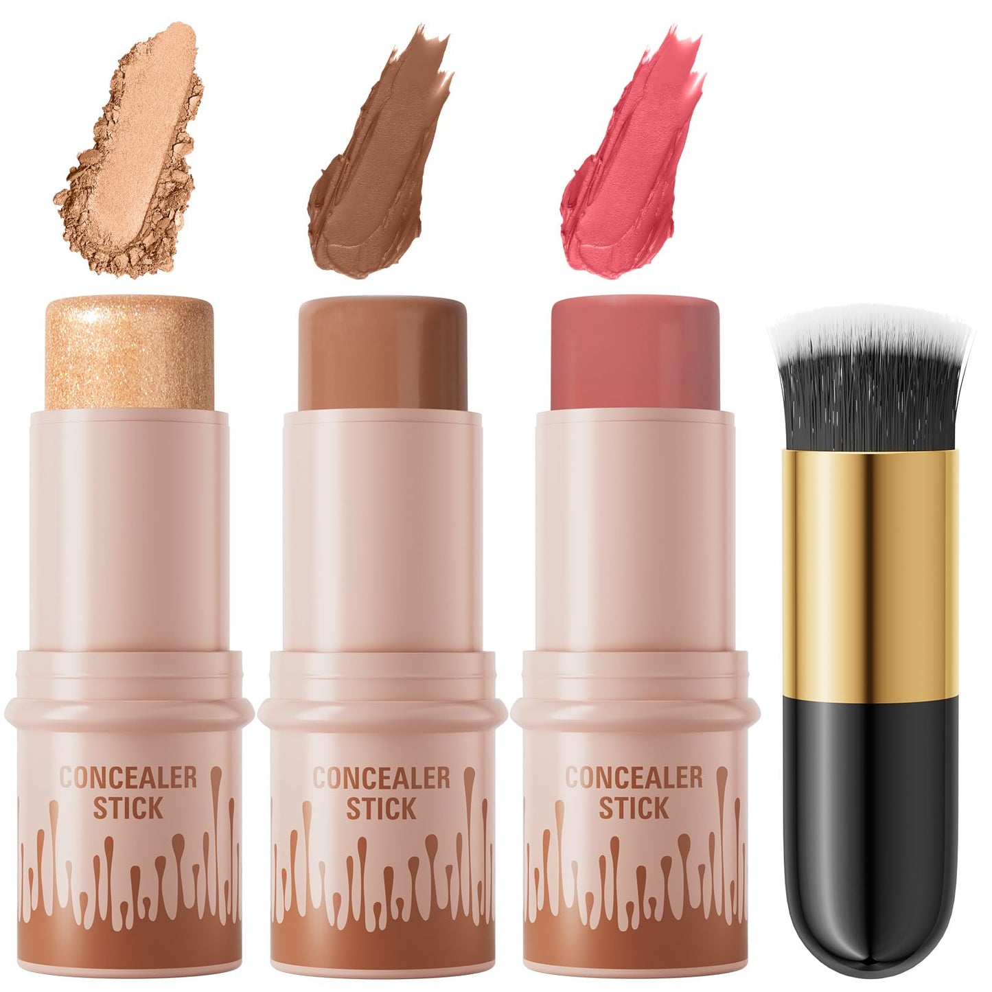 3Pcs Cream Contour Sticks Kit, Highlighter Stick Blush Stick Cream Contour Kit Makeup Set with Brush,Face Brightens & Shades Contour Stick Waterproof for Women - dailyvitalstore