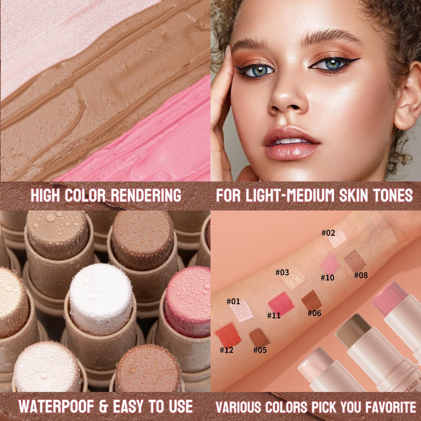 3Pcs Cream Contour Sticks Kit, Highlighter Stick Blush Stick Cream Contour Kit Makeup Set with Brush,Face Brightens & Shades Contour Stick Waterproof for Women - dailyvitalstore