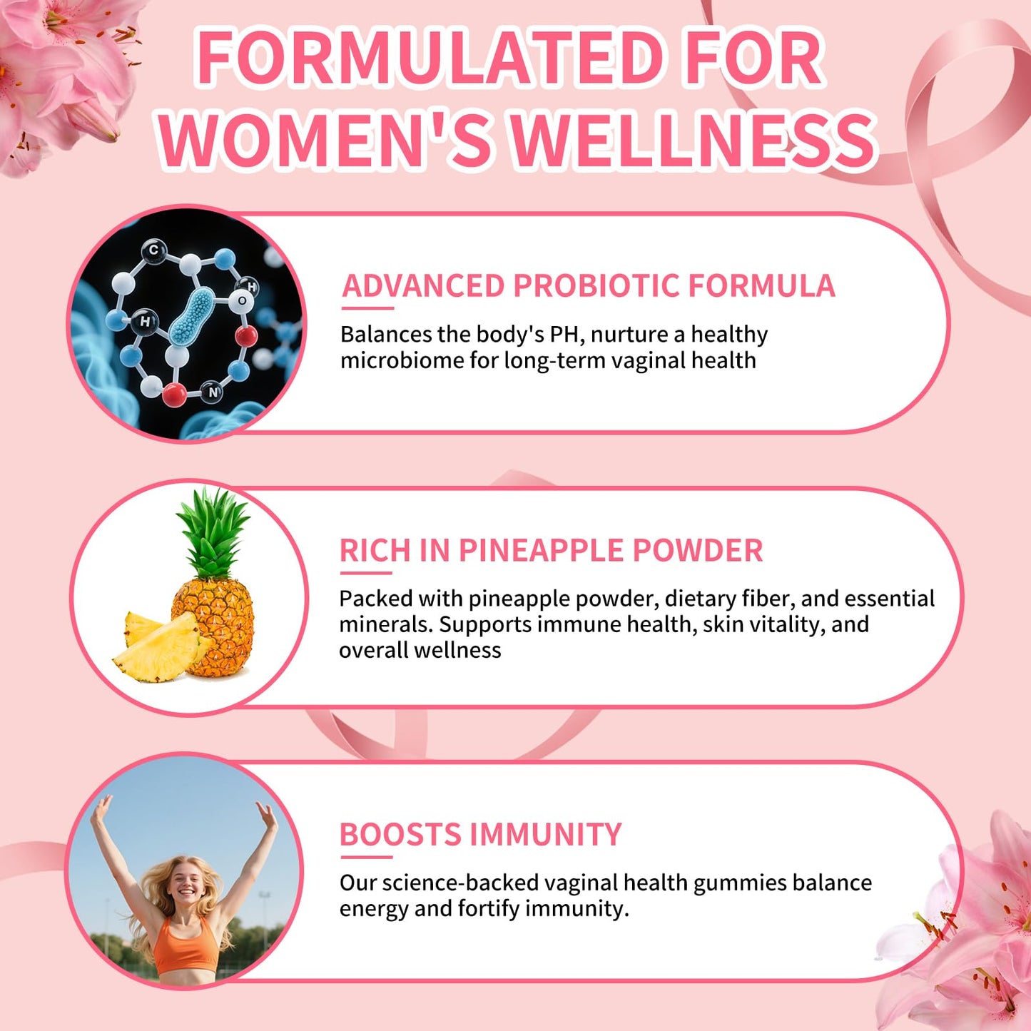 4 BIRDIES GOLF Premium Feminine Balance Gummies for Women's Health, Hawaiian Pineapple Gummies for Women Vaginal Probiotic & pH Balance Support - Vegan - Healthy Odor - Gluten-Free - 60 Count - dailyvitalstore
