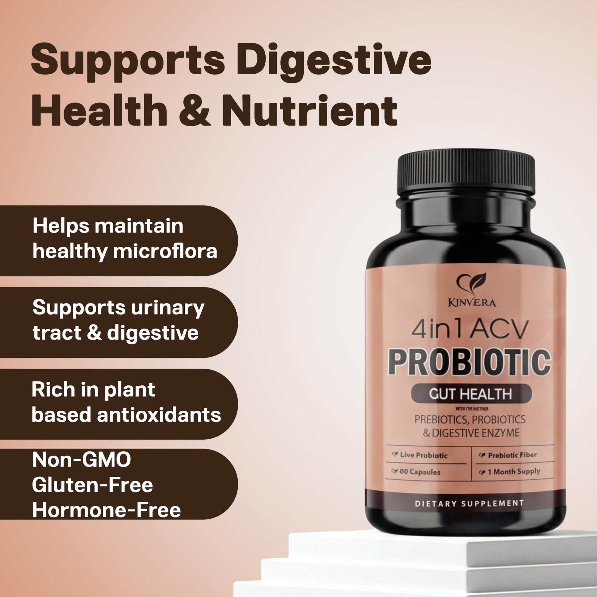 4-in-1 ACV Gut Formula – Apple Cider Vinegar, Prebiotics & Probiotics, Digestive Enzymes – Immune & Complete Digestion – 60 Veggie Capsules - dailyvitalstore