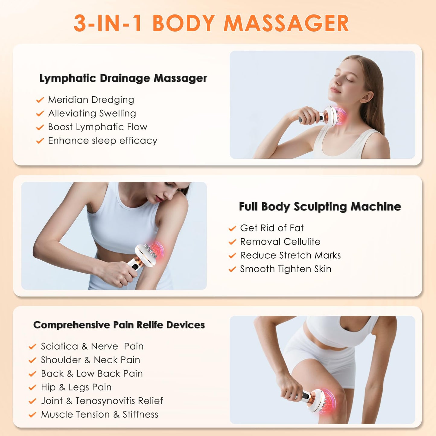 4-in-1 Body Sculpting Machine - Lymphatic Drainage Massager - Anit Cellulite Massage Tool Help Reduce Stretch Marks & Cellulite & Fat, Pain Relife Devices for Body (Belly, Legs, Arms, Butt, Low Back) - dailyvitalstore