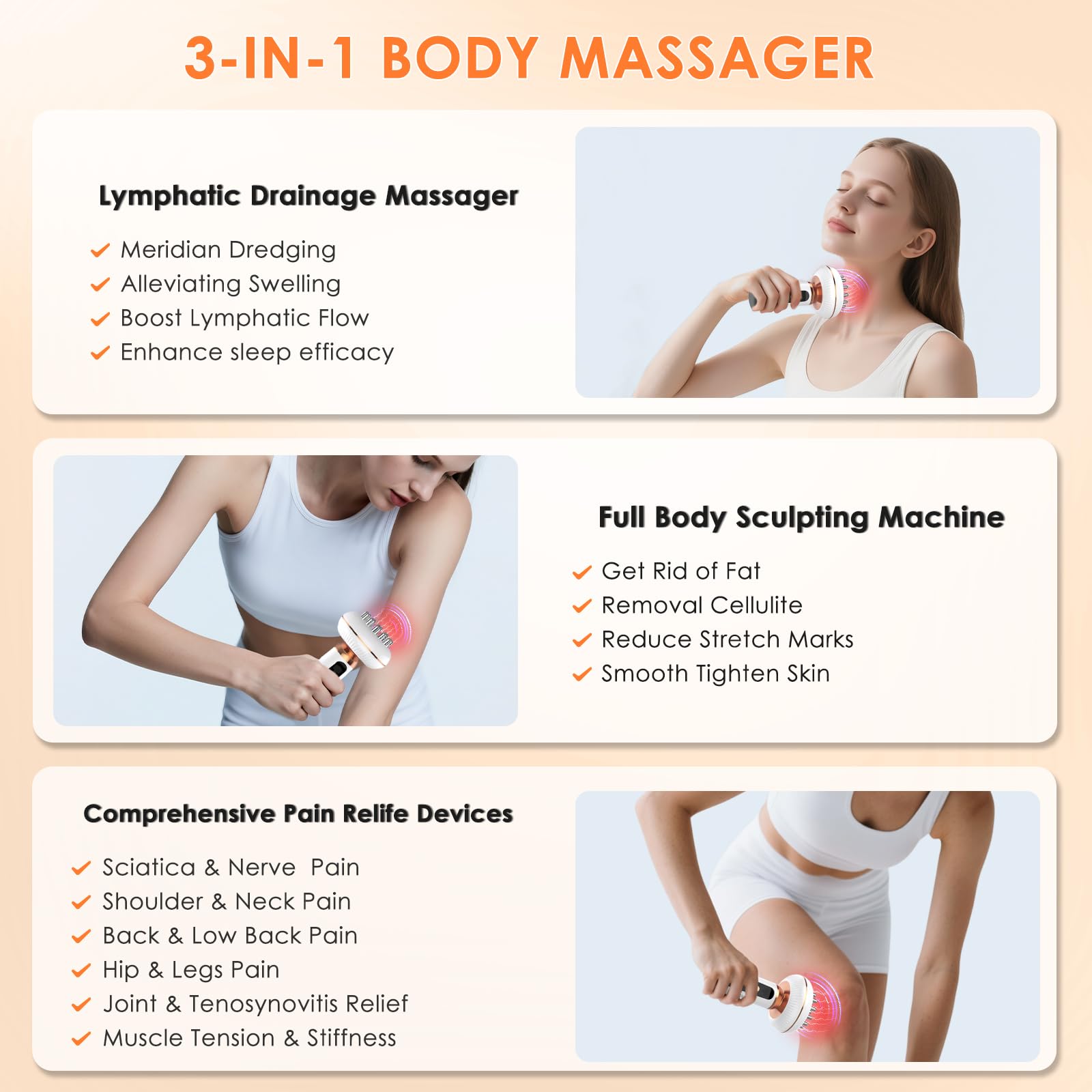 4-in-1 Body Sculpting Machine - Lymphatic Drainage Massager - Anit Cellulite Massage Tool Help Reduce Stretch Marks & Cellulite & Fat, Pain Relife Devices for Body (Belly, Legs, Arms, Butt, Low Back) - dailyvitalstore