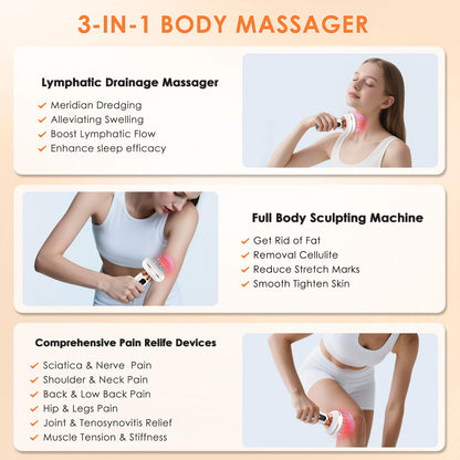 4-in-1 Body Sculpting Machine - Lymphatic Drainage Massager - Anit Cellulite Massage Tool Help Reduce Stretch Marks & Cellulite & Fat, Pain Relife Devices for Body (Belly, Legs, Arms, Butt, Low Back) - dailyvitalstore