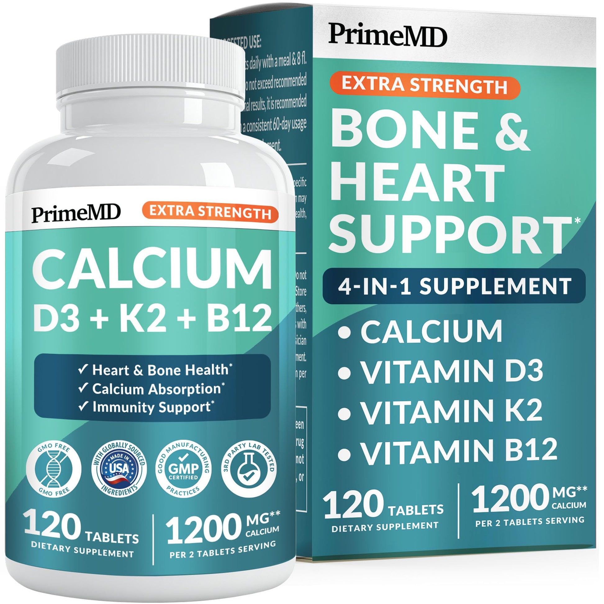 4-in-1 Calcium 1200 mg with Vitamin D3 K2 - Extra Strength Calcium Supplements for Women & Men with D3 K2 Vitamin 5000 IU - Everyday Vitality Supplement - dailyvitalstore