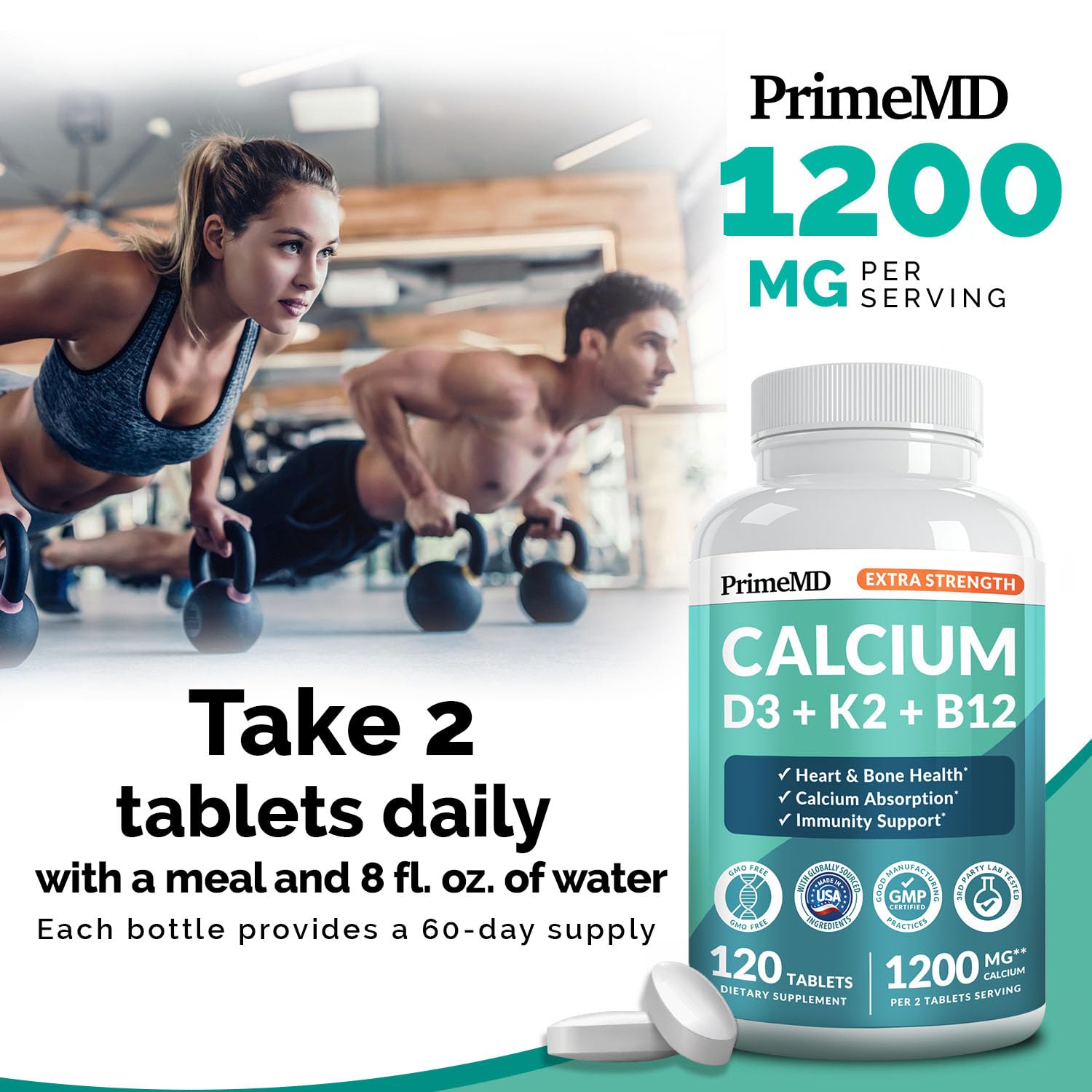 4-in-1 Calcium 1200 mg with Vitamin D3 K2 - Extra Strength Calcium Supplements for Women & Men with D3 K2 Vitamin 5000 IU - Everyday Vitality Supplement - dailyvitalstore