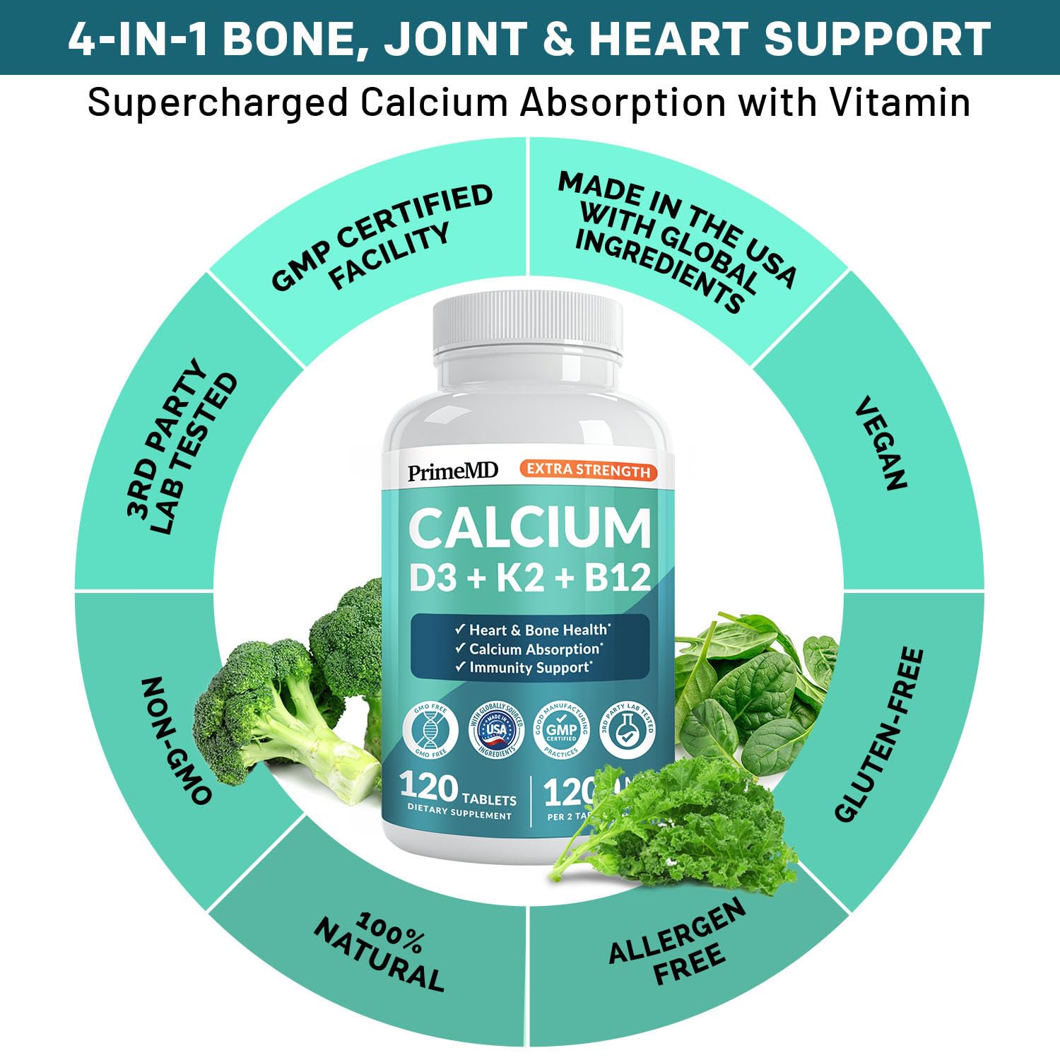 4-in-1 Calcium 1200 mg with Vitamin D3 K2 - Extra Strength Calcium Supplements for Women & Men with D3 K2 Vitamin 5000 IU - Everyday Vitality Supplement - dailyvitalstore