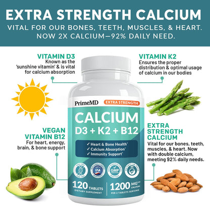 4-in-1 Calcium 1200 mg with Vitamin D3 K2 - Extra Strength Calcium Supplements for Women & Men with D3 K2 Vitamin 5000 IU - Everyday Vitality Supplement - dailyvitalstore