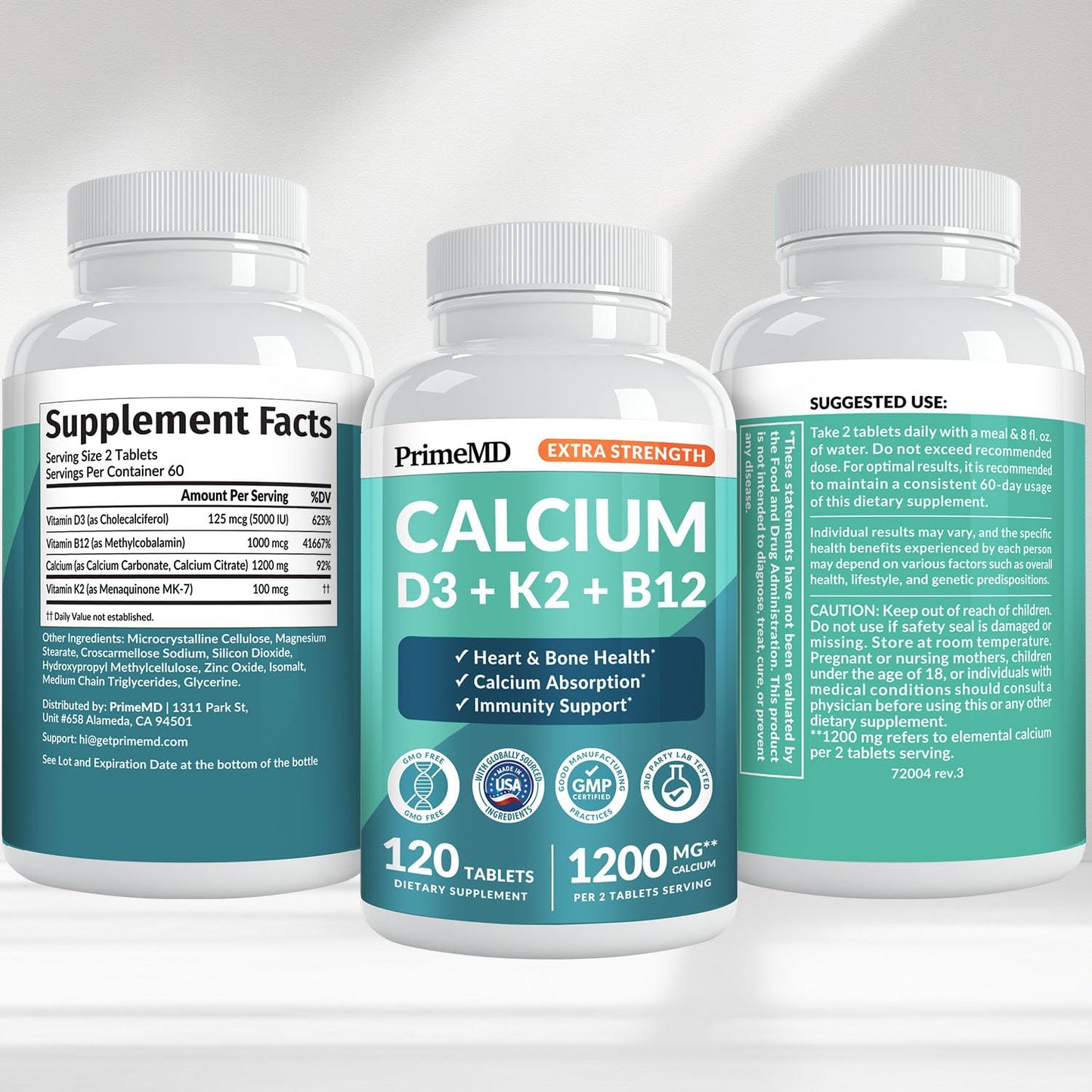 4-in-1 Calcium 1200 mg with Vitamin D3 K2 - Extra Strength Calcium Supplements for Women & Men with D3 K2 Vitamin 5000 IU - Everyday Vitality Supplement - dailyvitalstore