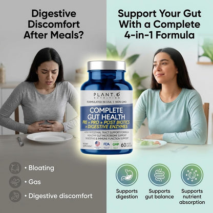 4-in-1 Gut Health Support – Prebiotics + Probiotics + Postbiotics + Digestive Enzymes – DE111 Spore Probiotic for Digestive Support & Bloating - dailyvitalstore