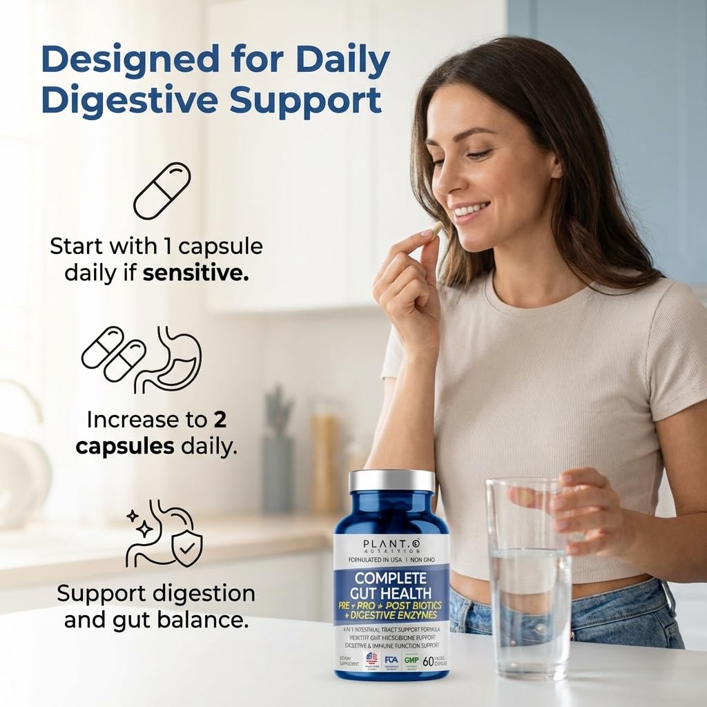 4-in-1 Gut Health Support – Prebiotics + Probiotics + Postbiotics + Digestive Enzymes – DE111 Spore Probiotic for Digestive Support & Bloating - dailyvitalstore
