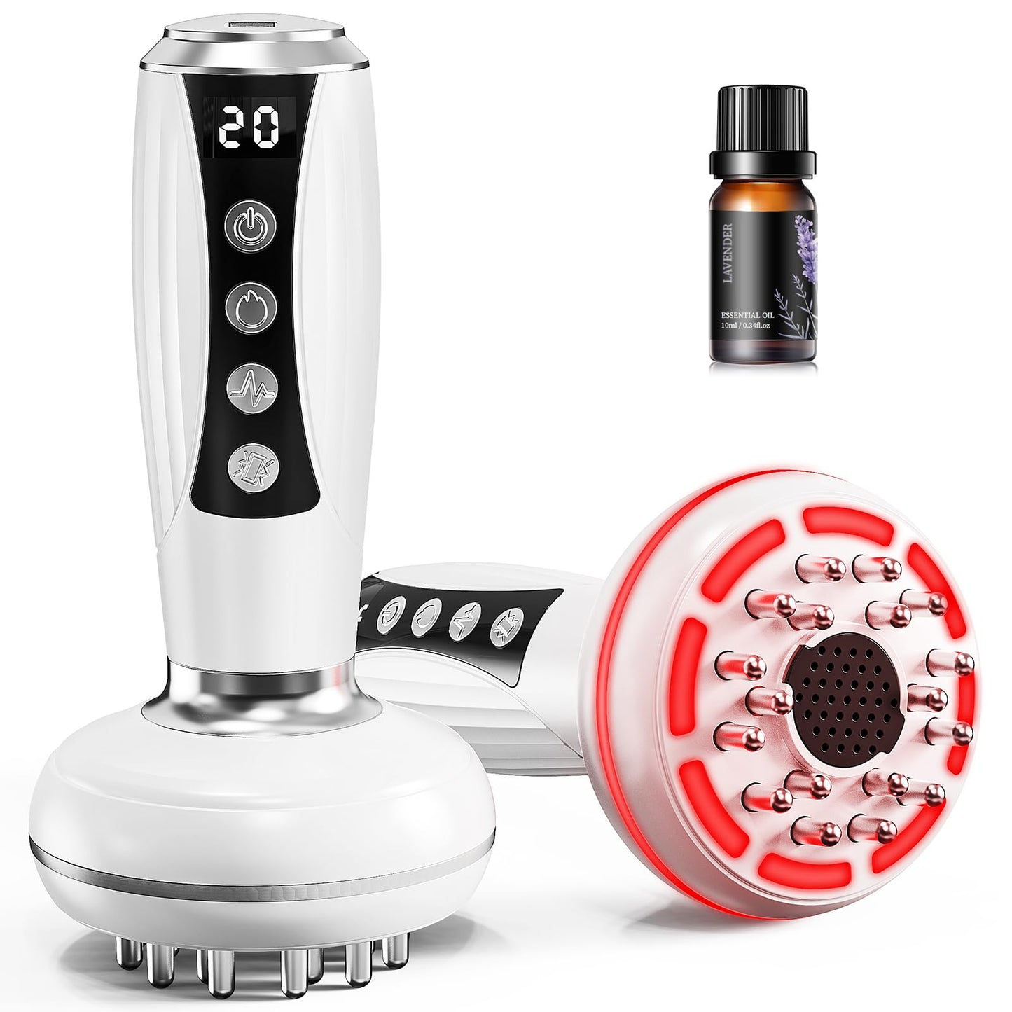 4-in-1 Lymphatic Drainage Massager & Anti Cellulite Massage Tool, Body Sculpting Massager for Legs, Arms & Belly, Reduce Cellulite, Stretch Marks with Heat, Light & Vibration, Pearl White - dailyvitalstore
