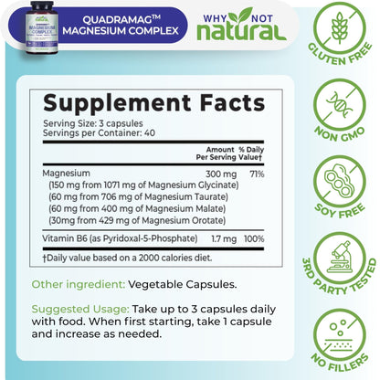 4-in-1 Magnesium Complex Supplement - Glycinate, Taurate, Malate, Orotate Blend - 300 mg per Serving, 120 Capsules - dailyvitalstore