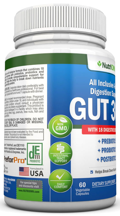 4-in-1 Probiotics, Prebiotics & Postbiotics with 18 Digestive Enzymes for Women & Men - Complete Gut & Digestive Support Supplement - dailyvitalstore