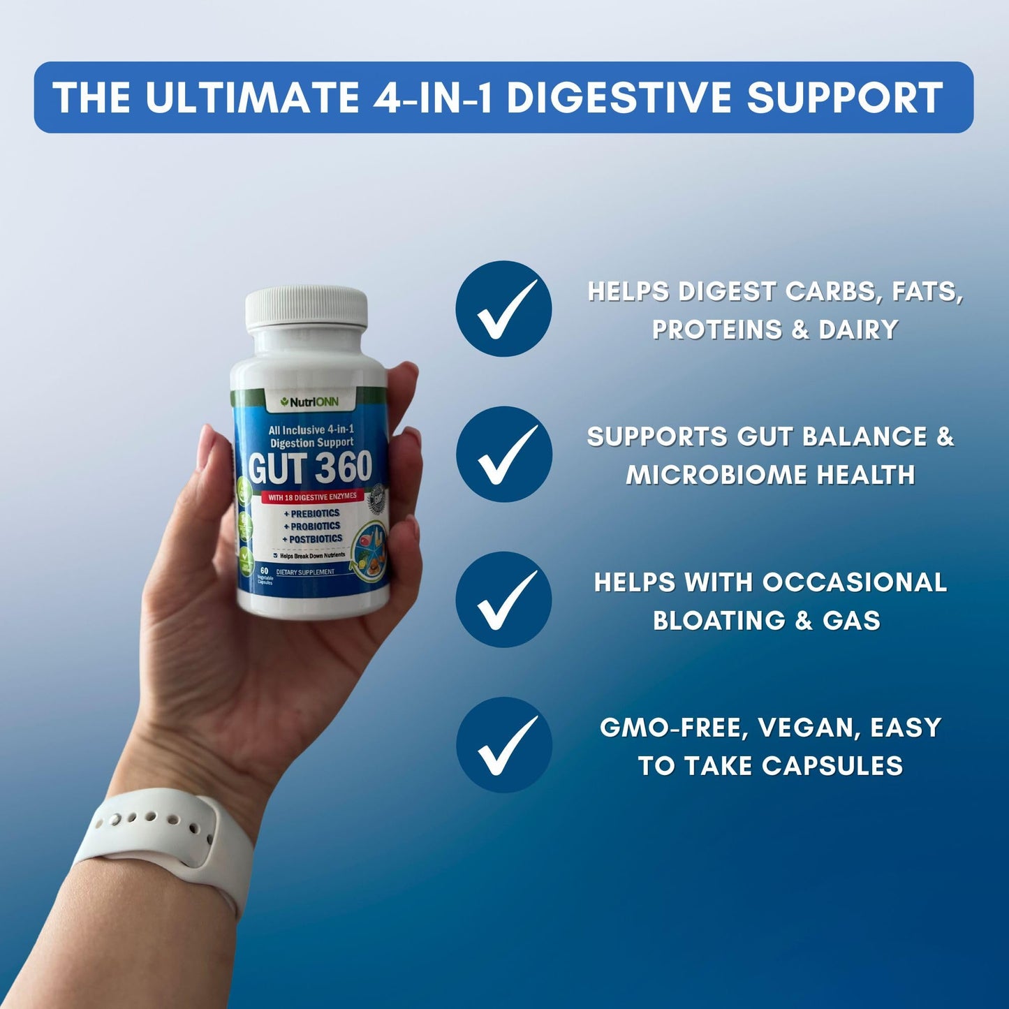 4-in-1 Probiotics, Prebiotics & Postbiotics with 18 Digestive Enzymes for Women & Men - Complete Gut & Digestive Support Supplement - dailyvitalstore