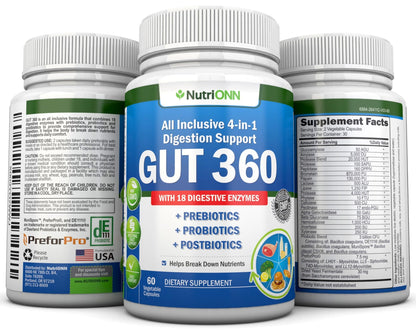 4-in-1 Probiotics, Prebiotics & Postbiotics with 18 Digestive Enzymes for Women & Men - Complete Gut & Digestive Support Supplement - dailyvitalstore
