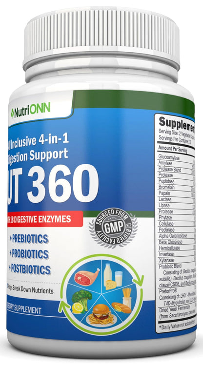 4-in-1 Probiotics, Prebiotics & Postbiotics with 18 Digestive Enzymes for Women & Men - Complete Gut & Digestive Support Supplement - dailyvitalstore