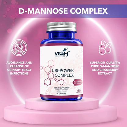 4-IN-1 URI POWER COMPLEX 1350mg - D Mannose, Cranberry, Hibiscus, and Dandelion Herb - Naturally Cleanse the Bladder and Urinary Tract 60 capsules – Specialized Approach for UTI Avoidance - dailyvitalstore