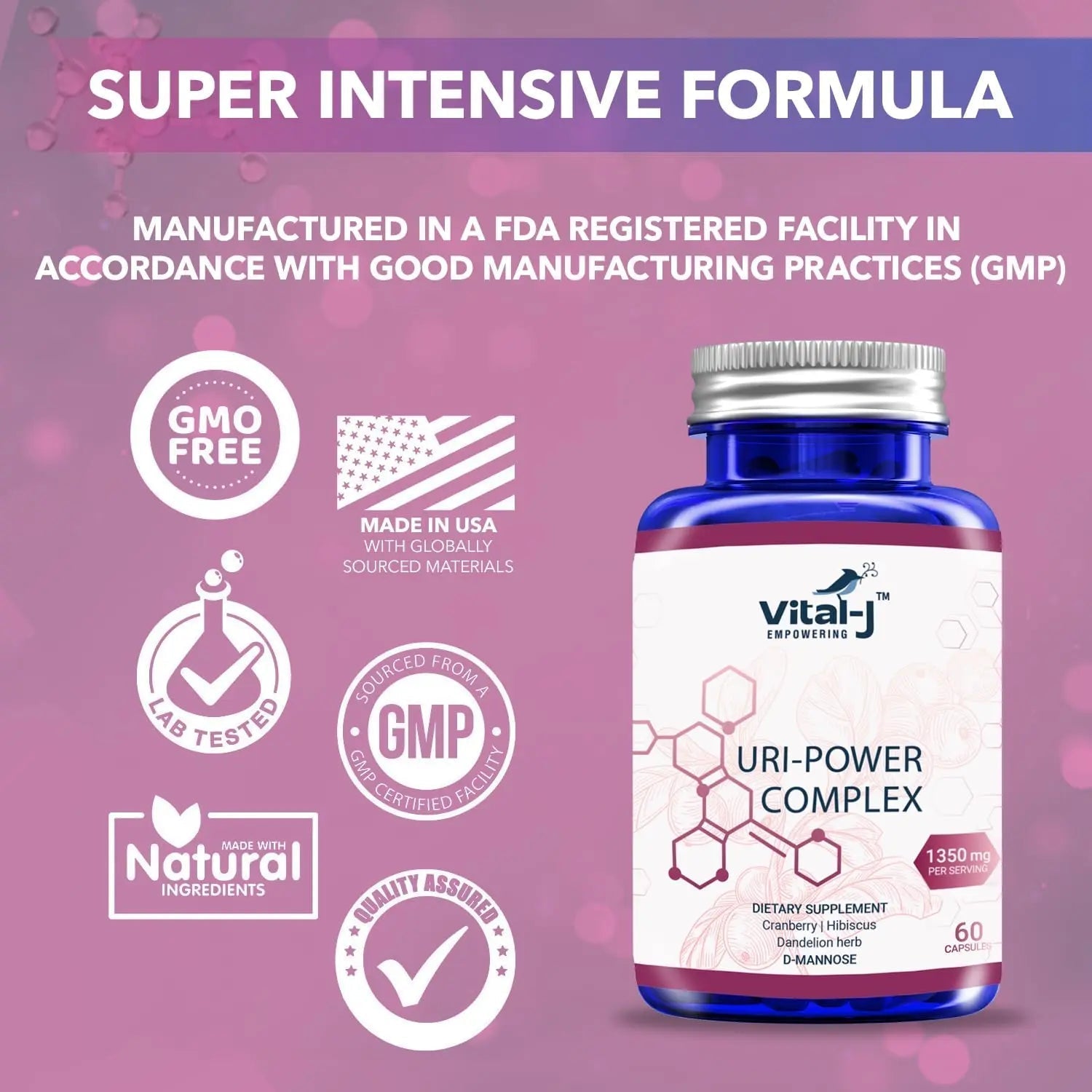 4-IN-1 URI POWER COMPLEX 1350mg - D Mannose, Cranberry, Hibiscus, and Dandelion Herb - Naturally Cleanse the Bladder and Urinary Tract 60 capsules – Specialized Approach for UTI Avoidance - dailyvitalstore