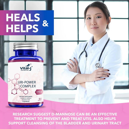 4-IN-1 URI POWER COMPLEX 1350mg - D Mannose, Cranberry, Hibiscus, and Dandelion Herb - Naturally Cleanse the Bladder and Urinary Tract 60 capsules – Specialized Approach for UTI Avoidance - dailyvitalstore