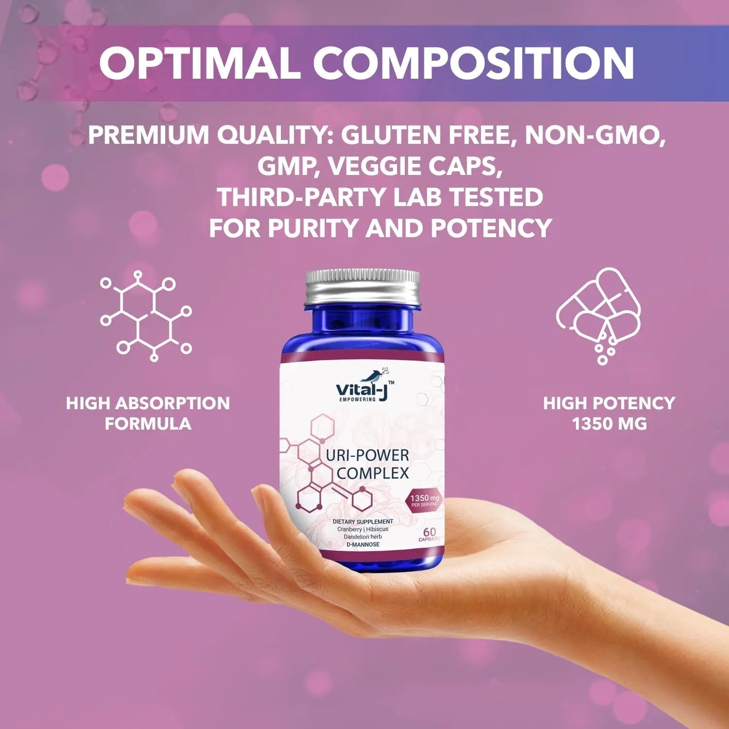 4-IN-1 URI POWER COMPLEX 1350mg - D Mannose, Cranberry, Hibiscus, and Dandelion Herb - Naturally Cleanse the Bladder and Urinary Tract 60 capsules – Specialized Approach for UTI Avoidance - dailyvitalstore