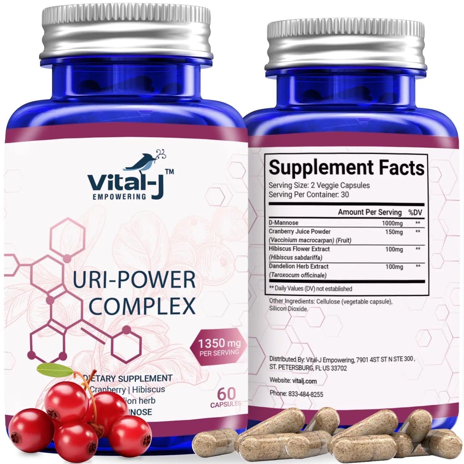 4-IN-1 URI POWER COMPLEX 1350mg - D Mannose, Cranberry, Hibiscus, and Dandelion Herb - Naturally Cleanse the Bladder and Urinary Tract 60 capsules – Specialized Approach for UTI Avoidance - dailyvitalstore