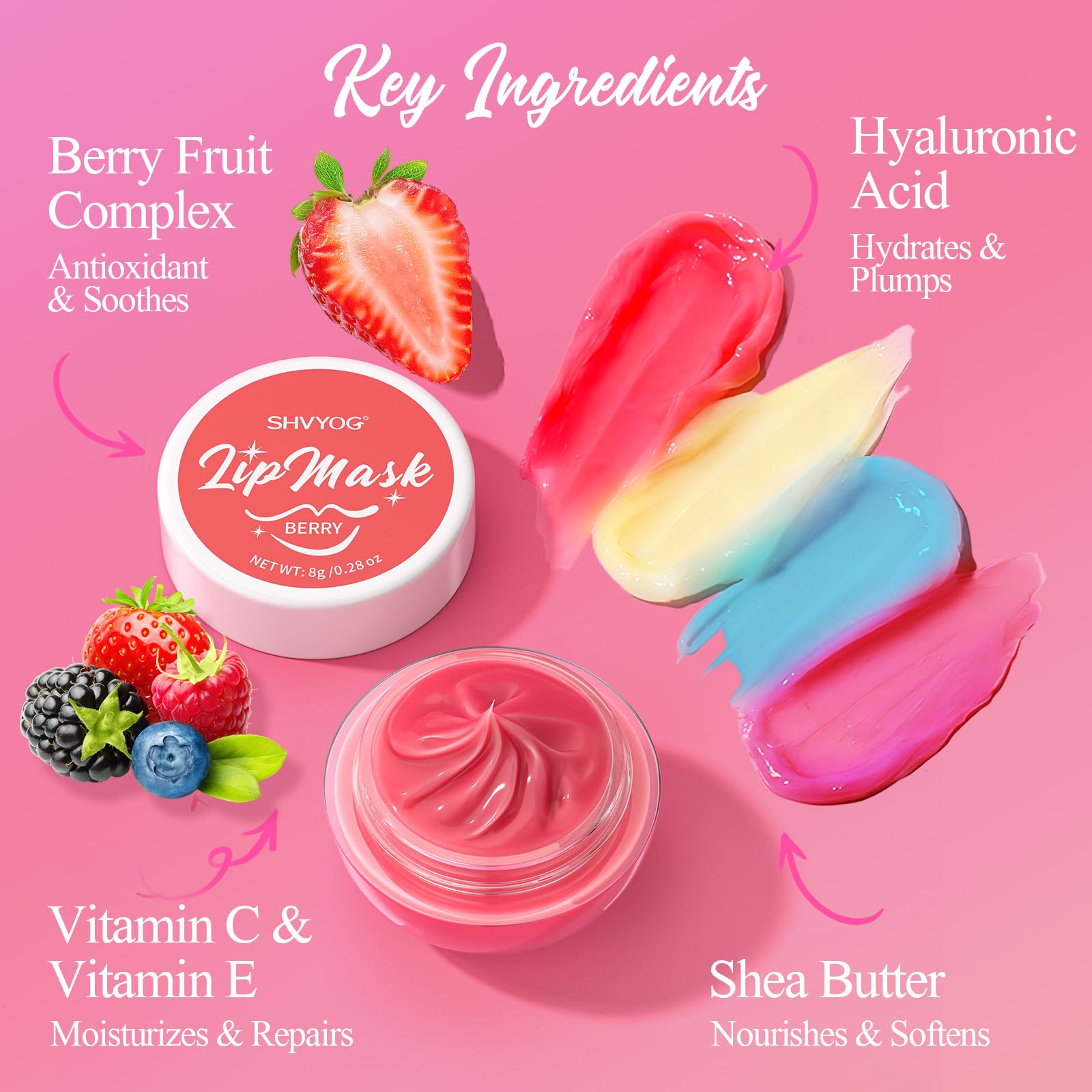 4 Pack Lip Mask Set, Hydrating Lip Mask Overnight - Berry, Grape, Mint, Vanilla Flavors, Lip Sleeping Mask Nourish Lip Balm with Vitamin C & Shea Butter | Dry Lips Care Gift - dailyvitalstore