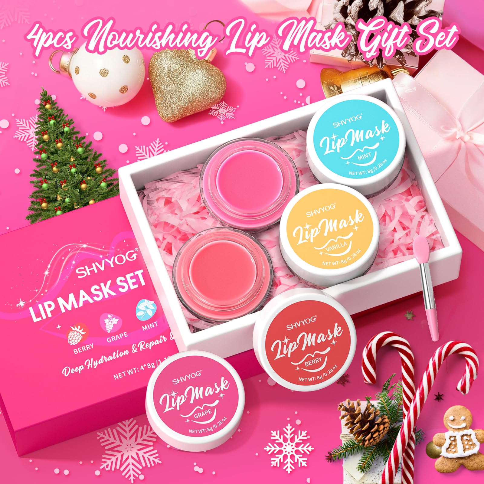 4 Pack Lip Mask Set, Hydrating Lip Mask Overnight - Berry, Grape, Mint, Vanilla Flavors, Lip Sleeping Mask Nourish Lip Balm with Vitamin C & Shea Butter | Dry Lips Care Gift - dailyvitalstore