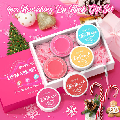 4 Pack Lip Mask Set, Hydrating Lip Mask Overnight - Berry, Grape, Mint, Vanilla Flavors, Lip Sleeping Mask Nourish Lip Balm with Vitamin C & Shea Butter | Dry Lips Care Gift - dailyvitalstore