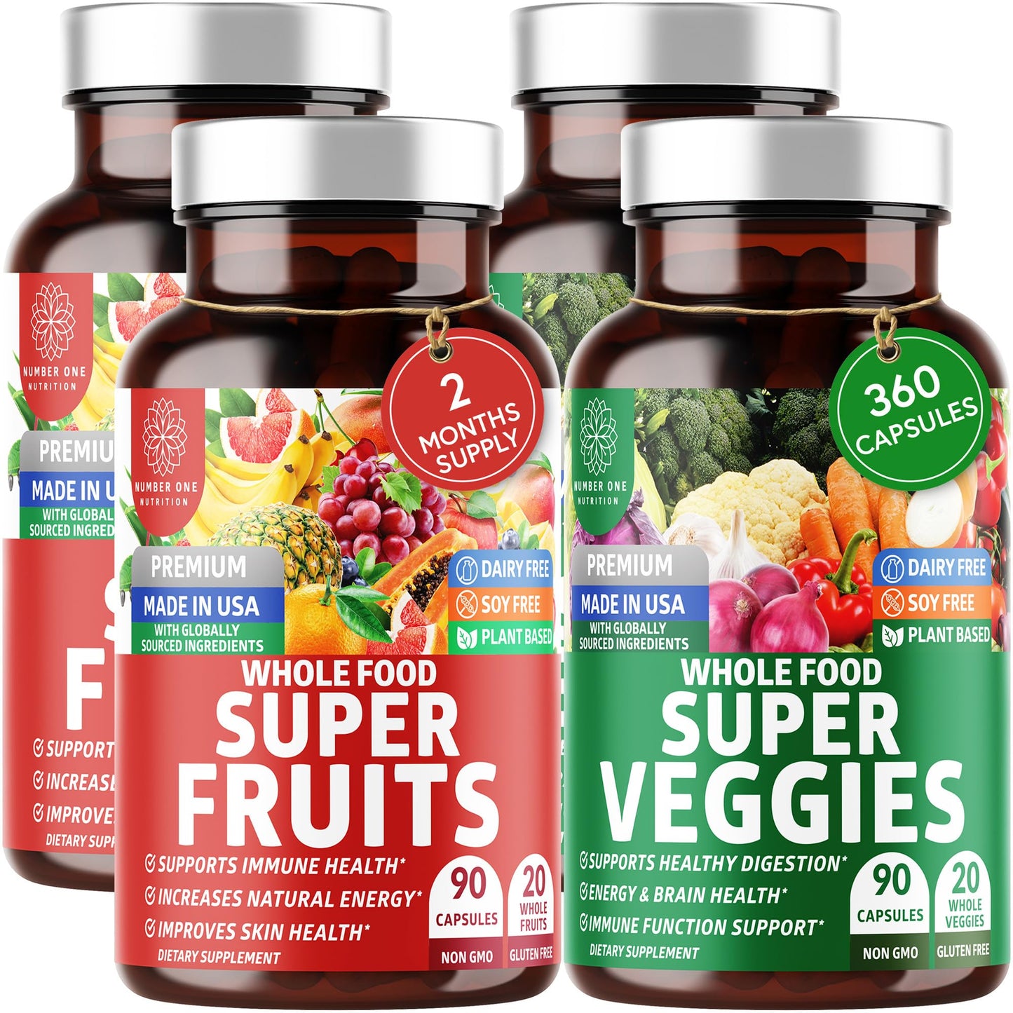 4-Pack N1N Premium Super Fruits & Veggies Supplement, 360 Caps, Whole Food & Natural Superfood for Women, Men & Kids - Packed with Aloe Vera, Vitamins & Minerals, Better Than Multivitamins,100% Vegan - dailyvitalstore