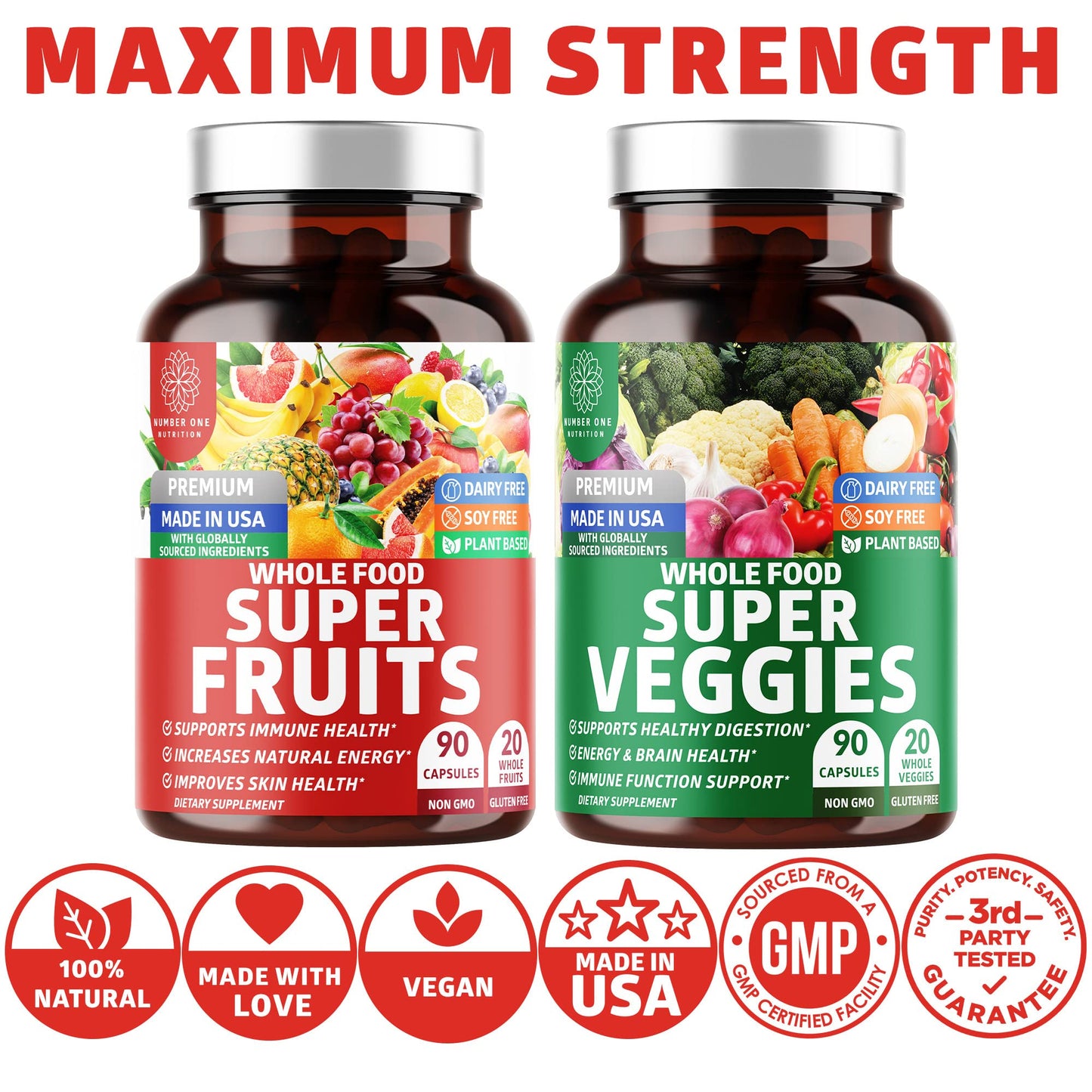 4-Pack N1N Premium Super Fruits & Veggies Supplement, 360 Caps, Whole Food & Natural Superfood for Women, Men & Kids - Packed with Aloe Vera, Vitamins & Minerals, Better Than Multivitamins,100% Vegan - dailyvitalstore