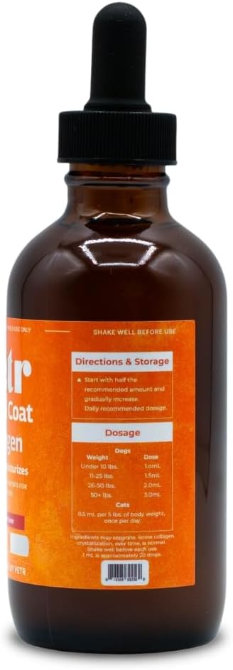 Vetr Skin & Coat Collagen for Dogs - Bacon Flavored Liquid Supplement - Supports Healthy Skin & Shiny Coat - 4 oz (120mL) - Vet-Formulated in USA