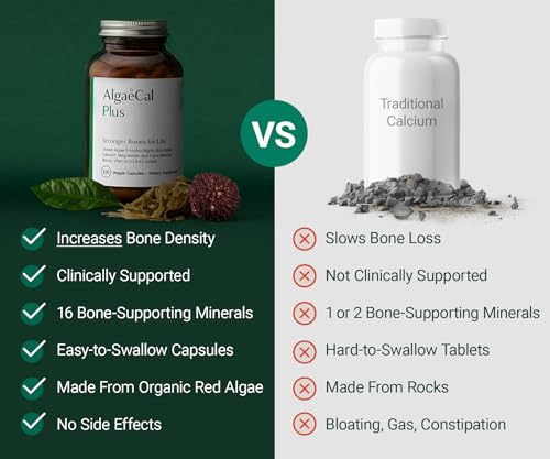 ALGAECAL Organic Red Algae Calcium Supplement for Bone Density, Vitamin K2 MK7 (100mg), Vitamin D3 (1600 IU), Magnesium (350mg) & Trace Minerals & Strength, Easy to Swallow, 120 Veggie Caps ALGAECALBuy Supplements Australia