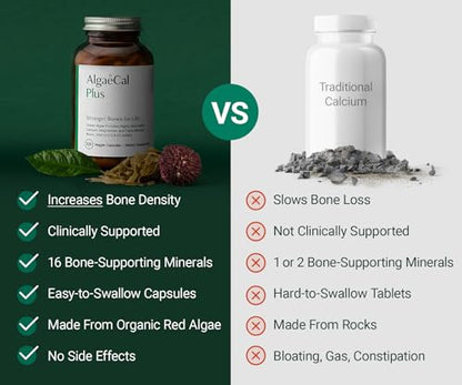 ALGAECAL Organic Red Algae Calcium Supplement for Bone Density, Vitamin K2 MK7 (100mg), Vitamin D3 (1600 IU), Magnesium (350mg) & Trace Minerals & Strength, Easy to Swallow, 120 Veggie Caps ALGAECALBuy Supplements Australia
