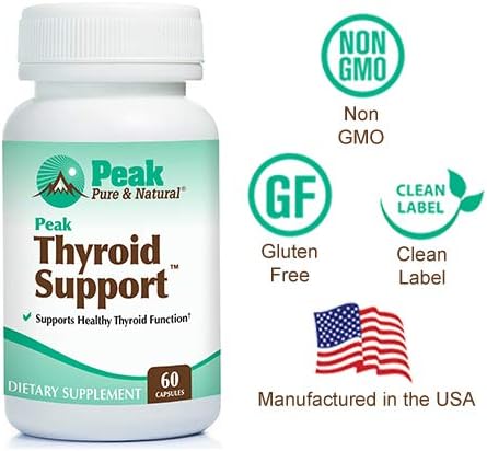Thyroid Support by Peak Pure & Natural | Thyroid Supplement and Metabolism Booster to Support Weight Maintenance | Iodine Supplement Designed for Underactive Thyroid | 60 Capsules