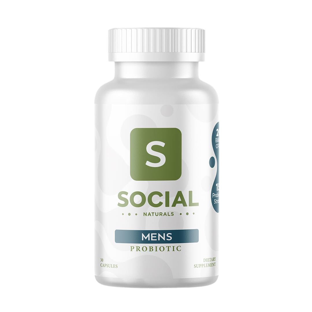 Social Naturals Men’s Probiotic | 20 Billion CFU | Prebiotic + Postbiotic Blend | Gut, Colon & Immune Support | Vegan | Shelf-Stable | 30 Capsules