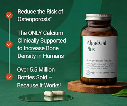 ALGAECAL Organic Red Algae Calcium Supplement for Bone Density, Vitamin K2 MK7 (100mg), Vitamin D3 (1600 IU), Magnesium (350mg) & Trace Minerals & Strength, Easy to Swallow, 120 Veggie Caps ALGAECALBuy Supplements Australia