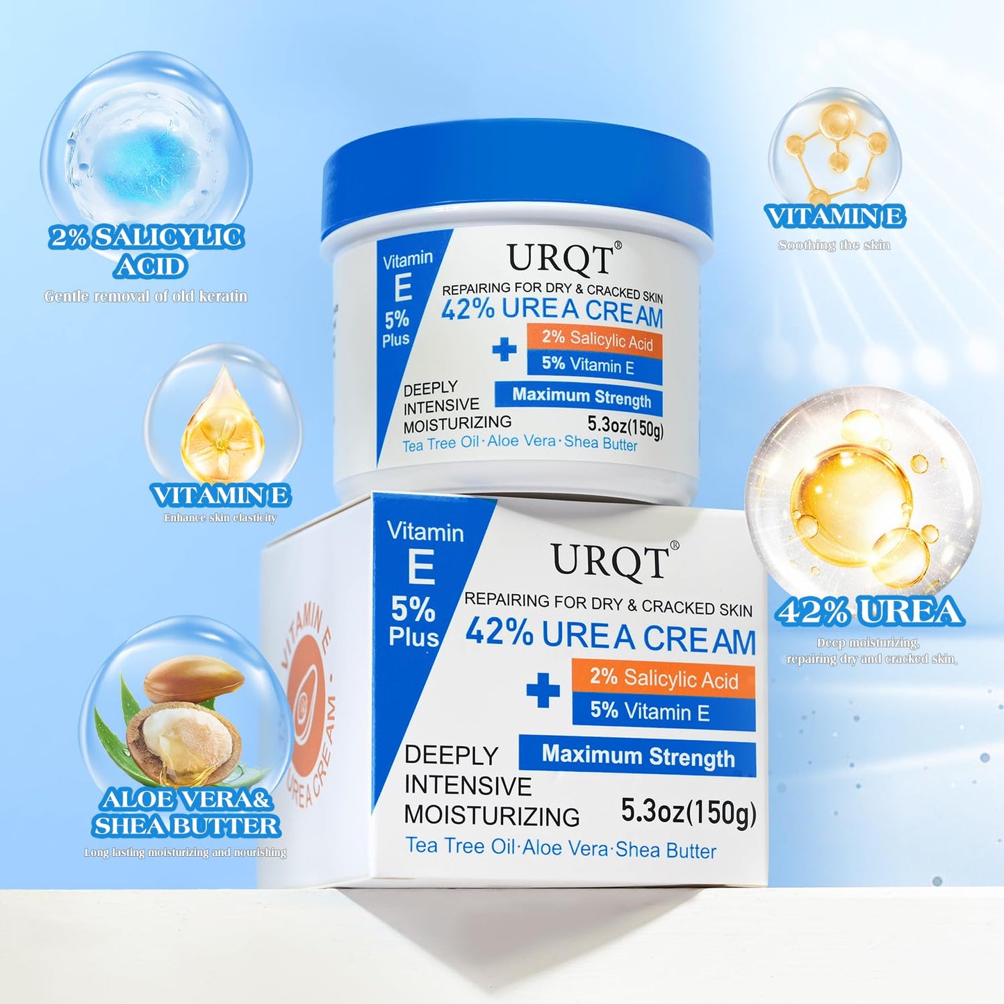 42% Urea Cream for Dry & Cracked Skin - Foot & Hand Cream with 2% Salicylic Acid, 5% Vitamin E, Tea Tree Oil, Aloe Vera, Shea Butter - Moisturizer & Skin Repair Cream for Feet Maximum Strength - dailyvitalstore