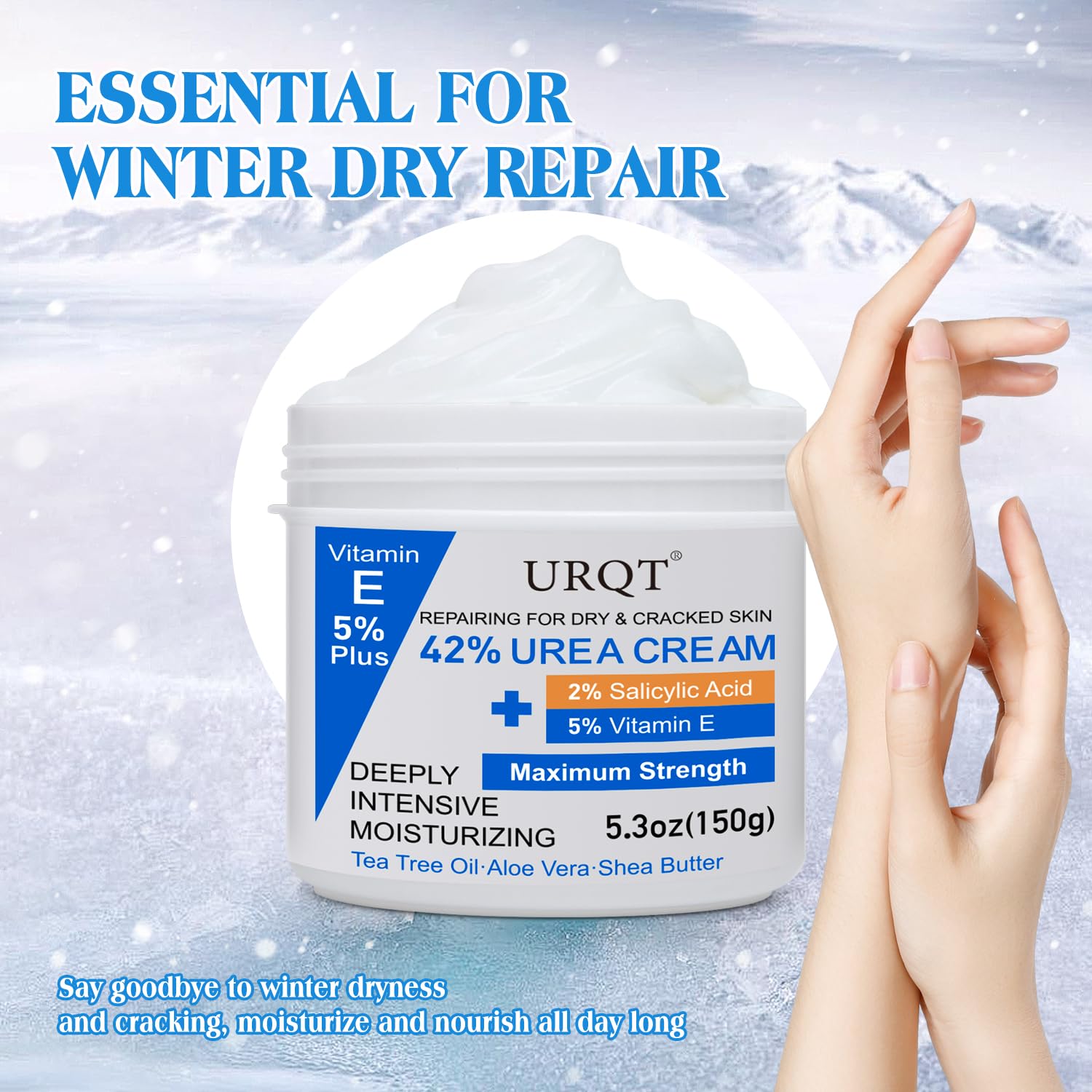 42% Urea Cream for Dry & Cracked Skin - Foot & Hand Cream with 2% Salicylic Acid, 5% Vitamin E, Tea Tree Oil, Aloe Vera, Shea Butter - Moisturizer & Skin Repair Cream for Feet Maximum Strength - dailyvitalstore