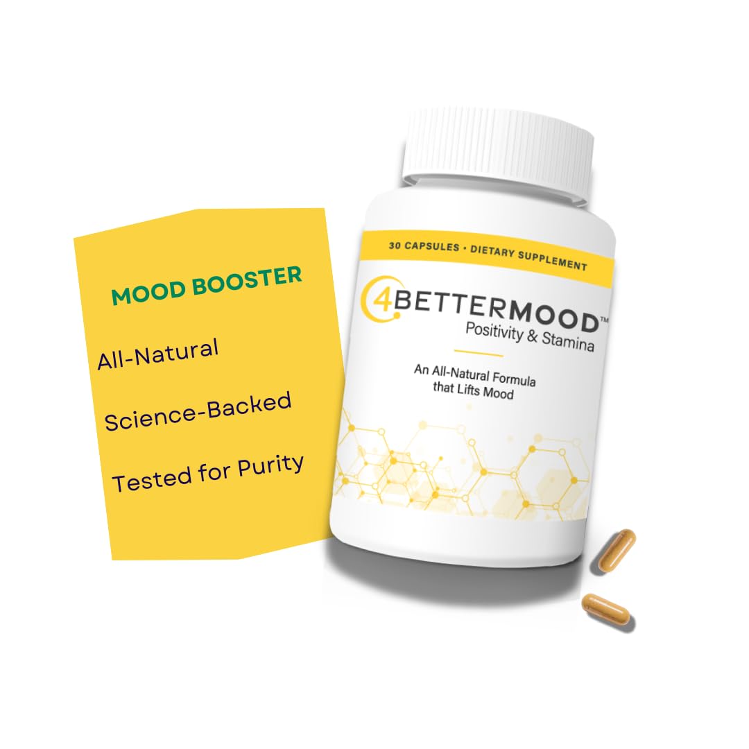 4BETTERMOOD Positivity & Stamina Capsule (30ct) Premium Mood Supplement - Enhance Mood & Promote Emotional Balance - Rhodiola, L-Theanine. Bocopa monnnieri, Velvet Bean, Skull Cap & Ashwaganda. - dailyvitalstore
