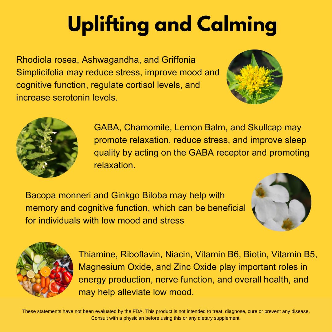 4BETTERMOOD Positivity & Stamina Capsule (30ct) Premium Mood Supplement - Enhance Mood & Promote Emotional Balance - Rhodiola, L-Theanine. Bocopa monnnieri, Velvet Bean, Skull Cap & Ashwaganda. - dailyvitalstore