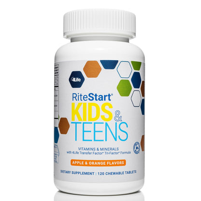 4Life RiteStart Kids and Teens- Apple, Orange Flavors, 22 Essential Vitamins, Minerals, Immune System and Brain Support Ages 2+ - 120 Chewable Tablets - dailyvitalstore